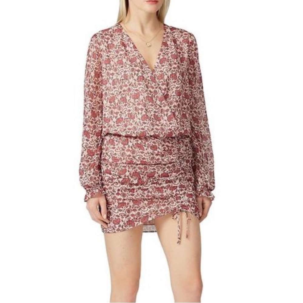 Ramy Brook New York Women's Red Floral Metallic Silk Blend Blouson Dress, Small